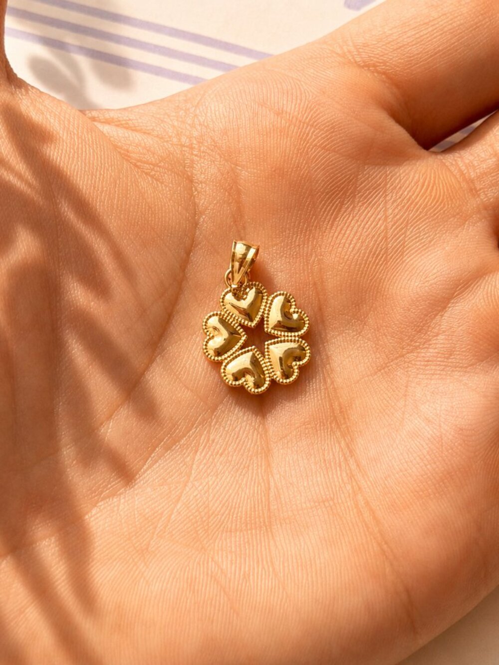14K Gold Heart Clover Pendant, Four Leaf Lucky Charm Necklace Pendant, Gift